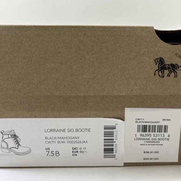 COACH Lorraine Sig Booties Womens 7.5 Black/Mahogany Chunky Heel Red Lace-up NIB - Picture 7 of 8